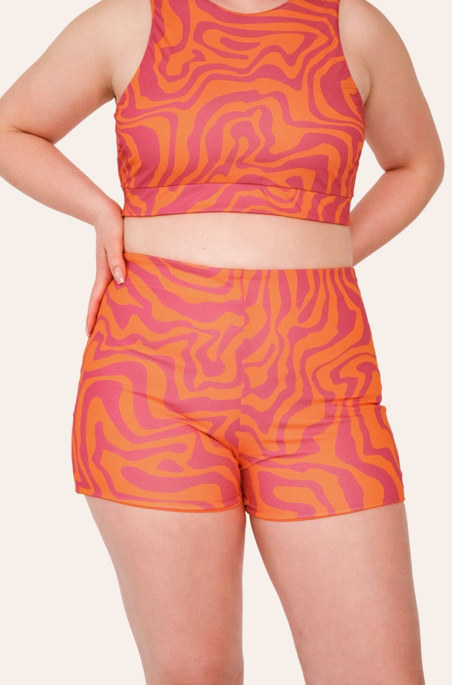 Reversible Surf Bikini Shorts - Orange / Pink Waves - SEASICK SWIM