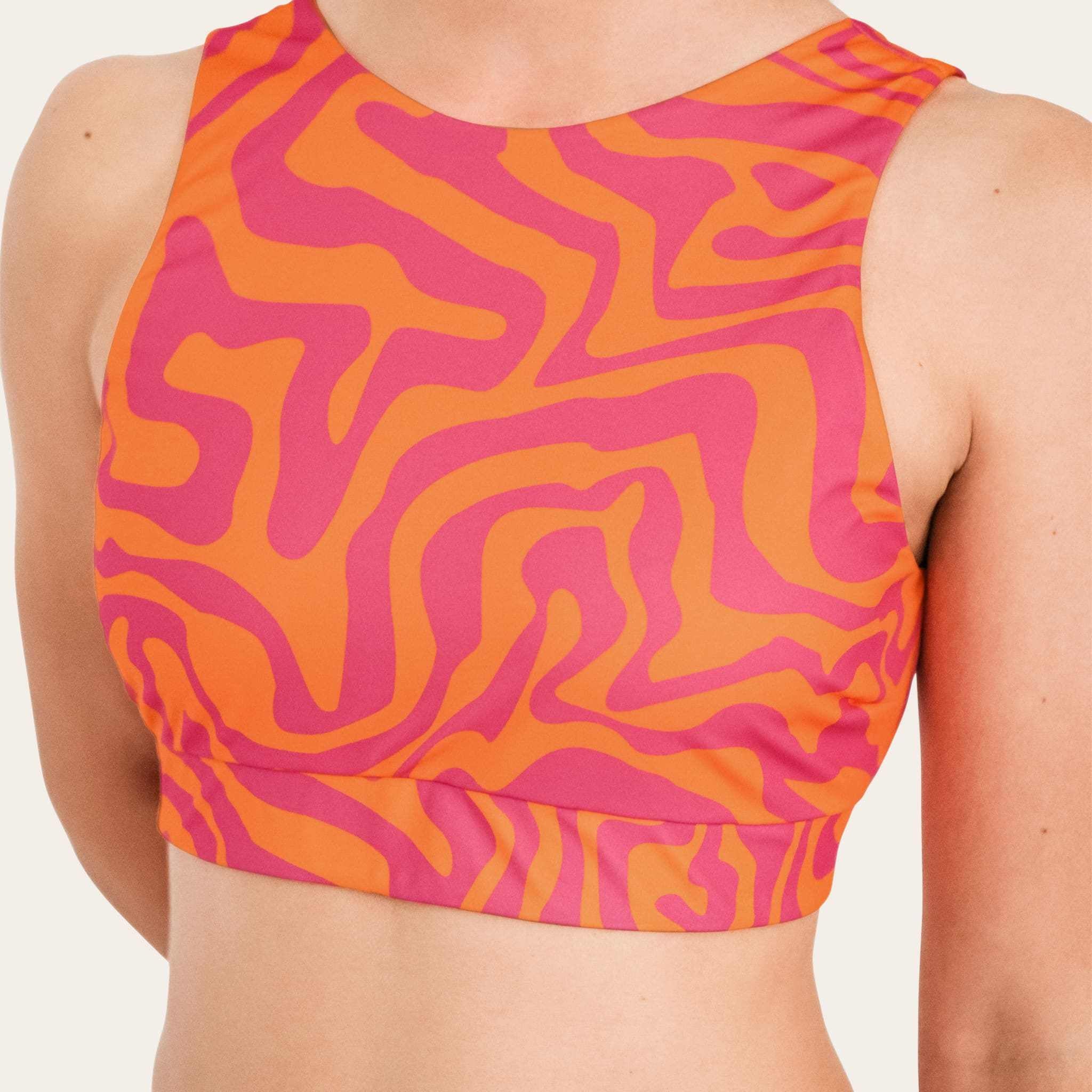 Reversible Surf Bikini Top_Orange/Pink Waves_SEASICK SWIM