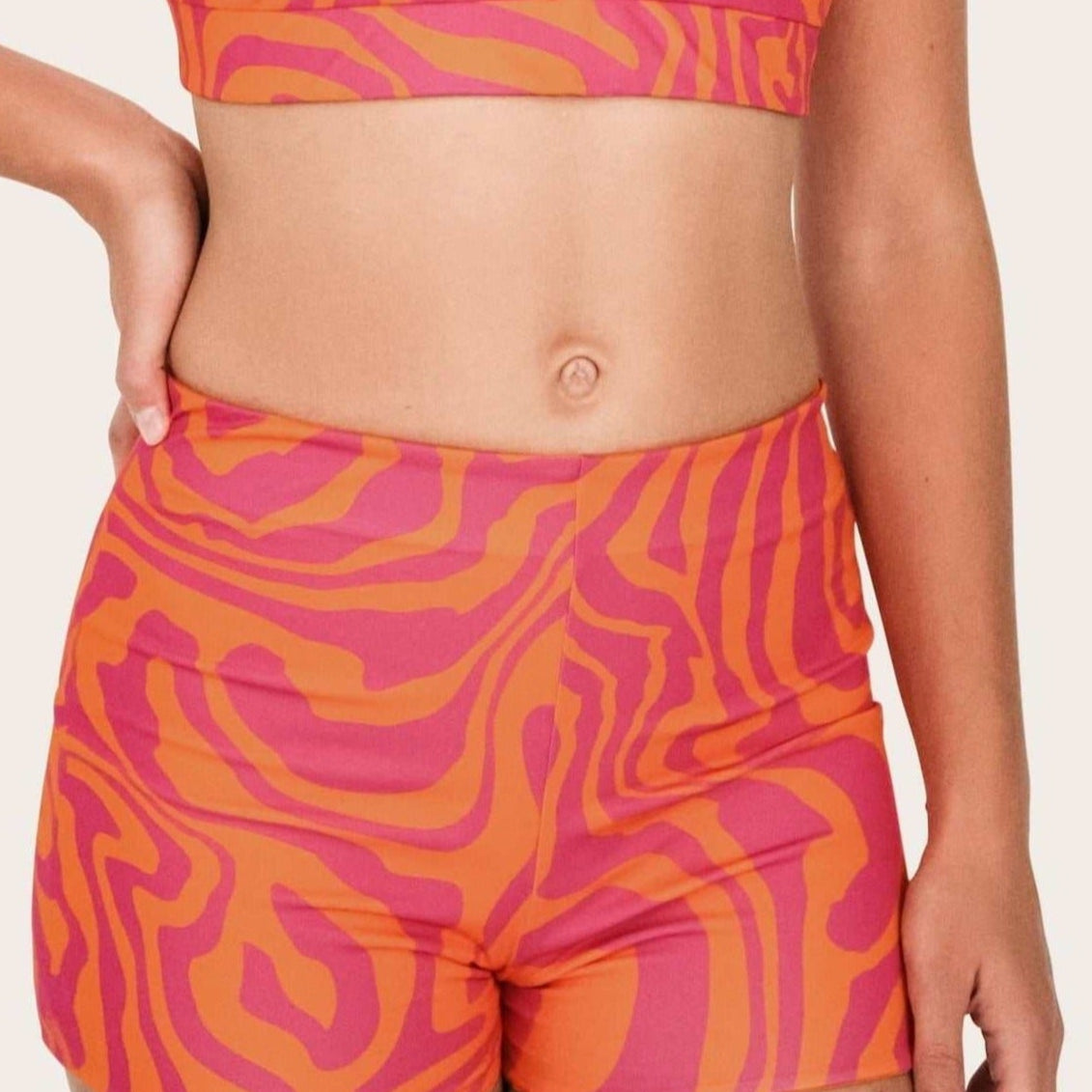 Reversible Surf Bikini Shorts - Orange / Pink Waves - SEASICK SWIM