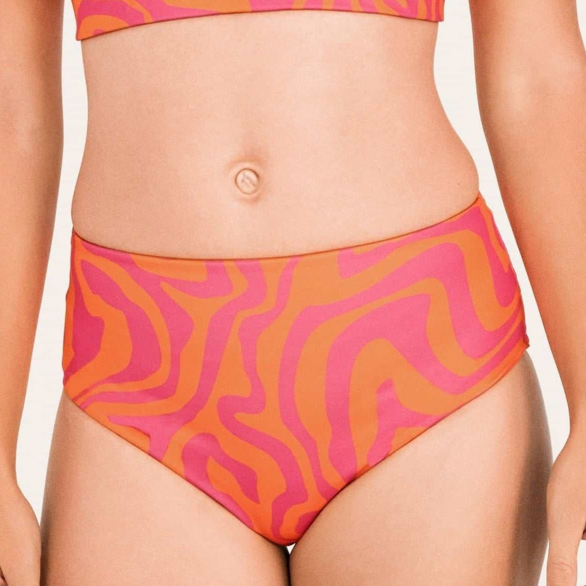 Reversible High Waist Bikini Bottom - Orange / Pink Waves - SEASICK SWIM