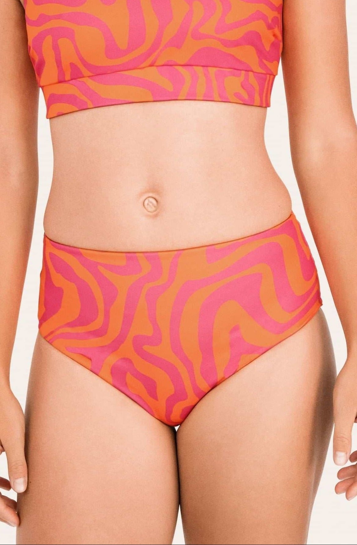 Reversible High Waist Bikini Bottom - Orange / Pink Waves - SEASICK SWIM