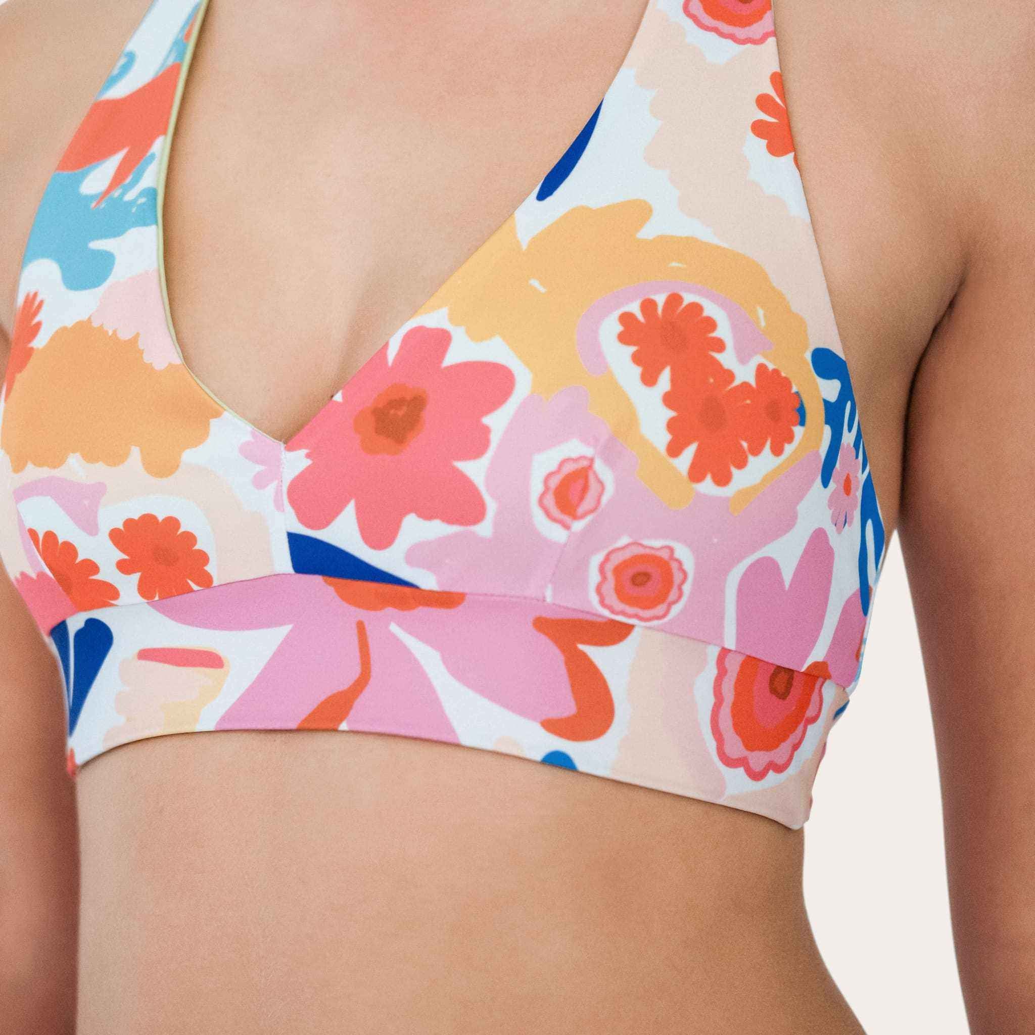 Reversible Bustier Bikini Top - Lemon / Flowerprint - SEASICK SWIM