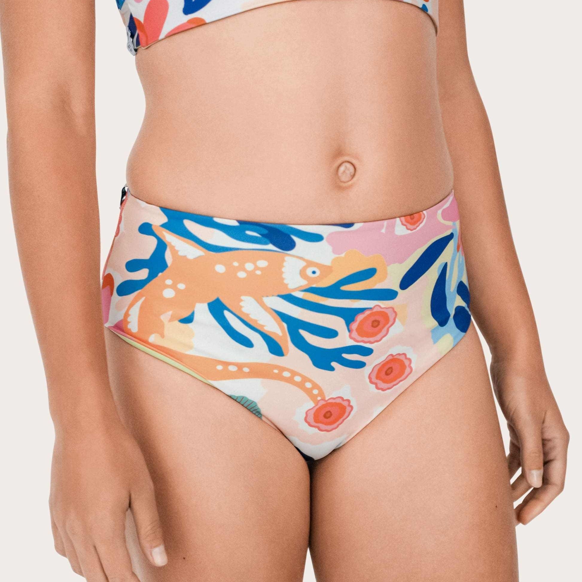Reversible High Waist Bikini Bottom - Lemon / Flowerprint - SEASICK SWIM
