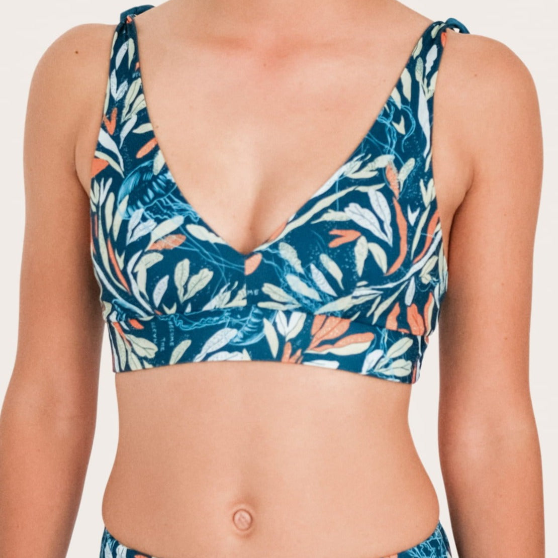 Reversible Bustier Bikini Top - Petrol /Oceanprint - SEASICK SWIM