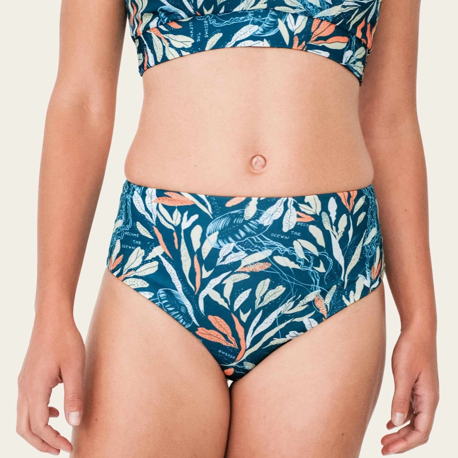 Reversible High Waist Bikini Bottom - Petrol / Oceanprint - SEASICK SWIM