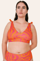 Reversible Bustier Bikini Top - Orange / Pink Waves - SEASICK SWIM