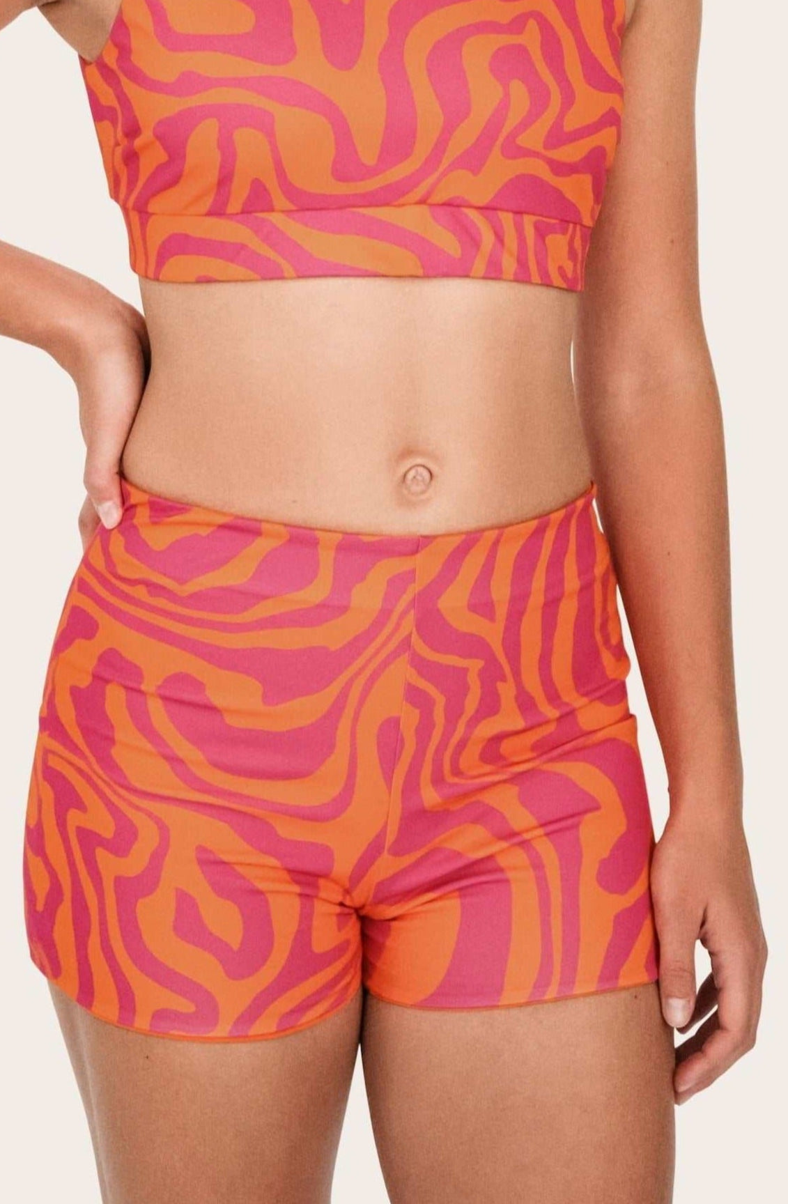 Reversible Surf Bikini Shorts - Orange / Pink Waves - SEASICK SWIM