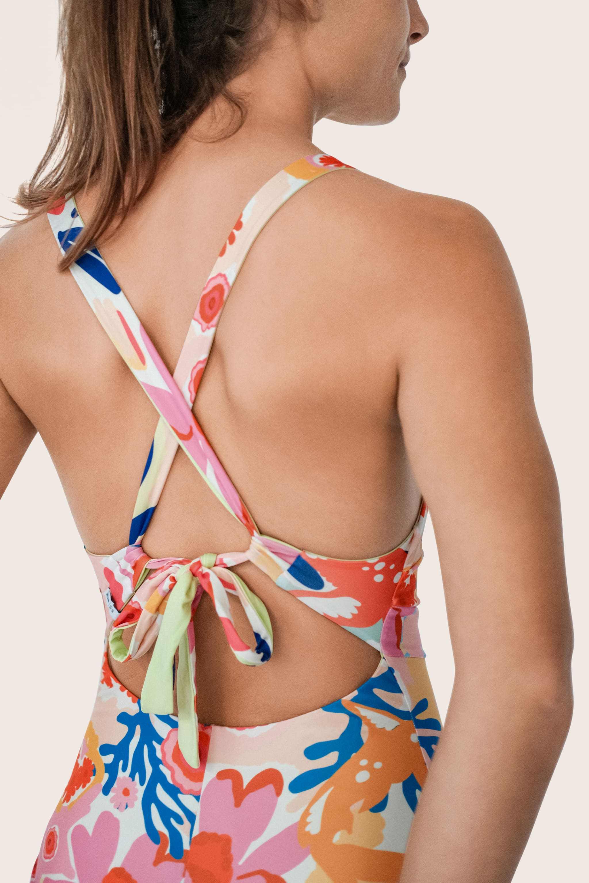 Reversible Sporty Swimsuit - Lemon / Flowerprint - SEASICK SWIM